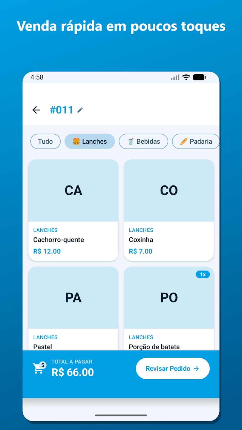 Venda rápida em poucos toques: catálogo de produtos por categoria